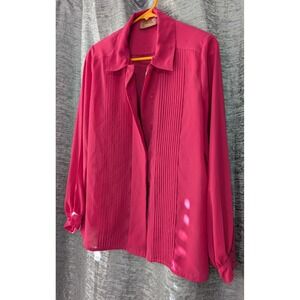 Worthington Petite Vtg Blouse Pink Sz 12 Long Sleeve‎ Button Down Shldr Pads
